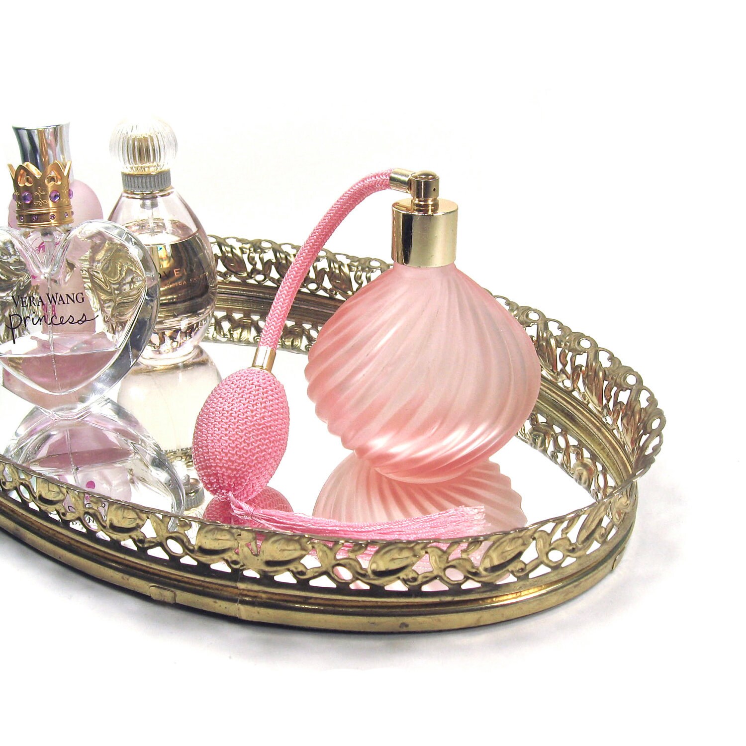 Download Vintage Pink Glass and Gold Perfume Bottle with Atomizer Yellowimages Mockups