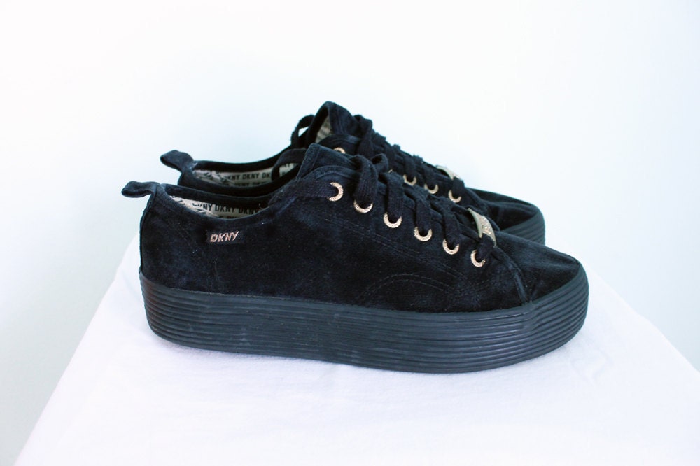 Items similar to RESERVED - 1990's Black Velour DKNY Platform Sneakers ...