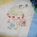 HAND EMBROIDERED baby quilt - Frog and Mushroom made with vintage fabrics