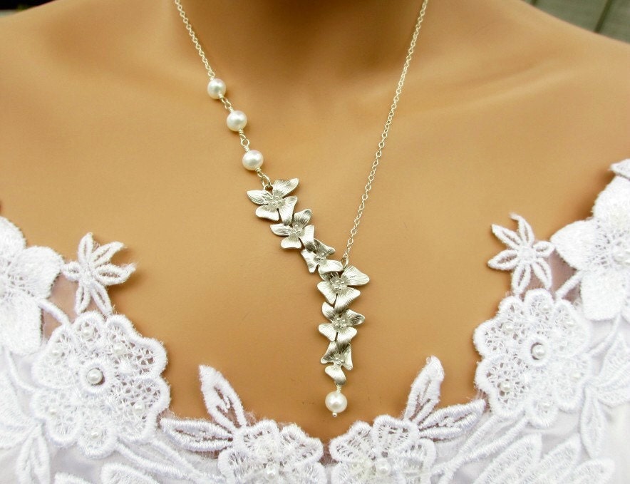 Plumeria Necklace Pearls Necklace White Gold Orchids