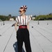 1980s Black White and Red Jumpsuit. Size US 6