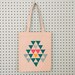 SALE Organic canvas tote bag with applique blue, hot pink and yellow triangles