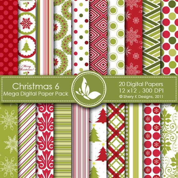 Christmas 6 Mega Paper Pack 20 Printable Digital papers 12