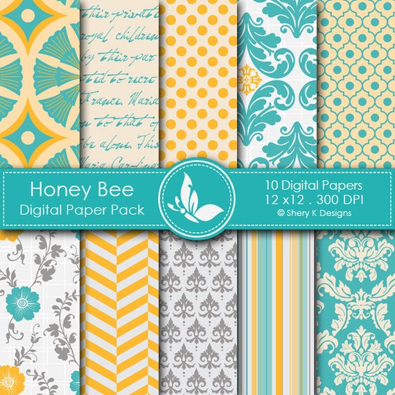 Download Honey Bee Paper Pack 10 Digital papers 12 x12 300 DPI
