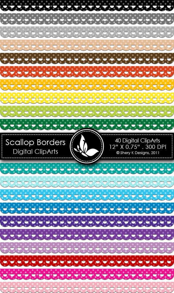 Scallop Borders Clip Art 40 Digital clip art 12x0.75 300