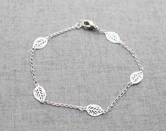 Simple silver leaf bracelet - S3104