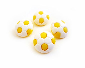 Vintage Buttons, 4 White & Yellow Football Buttons