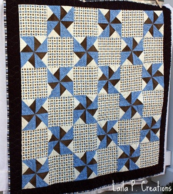 blue-and-brown-polka-dot-pinwheel-baby-quilt