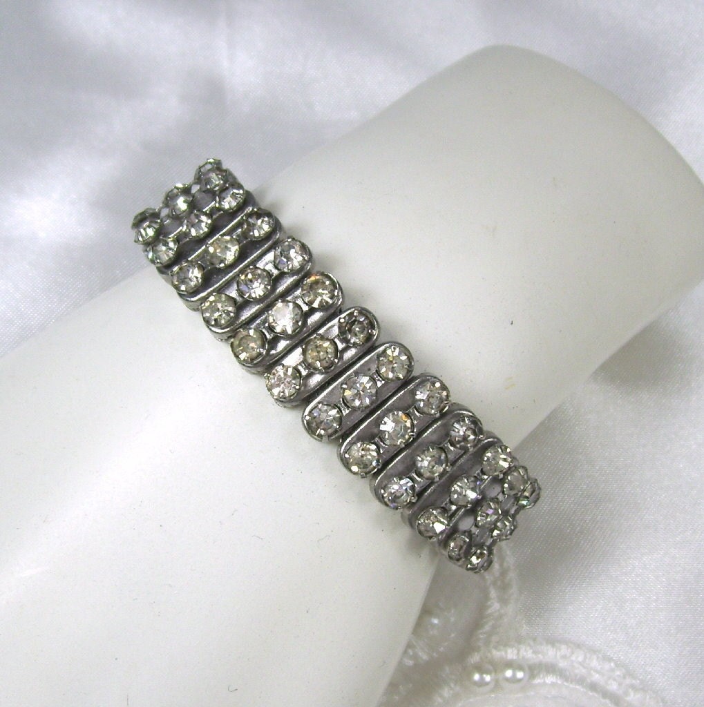 Vintage Bracelet Expansion Clear Rhinestone British Hong Kong