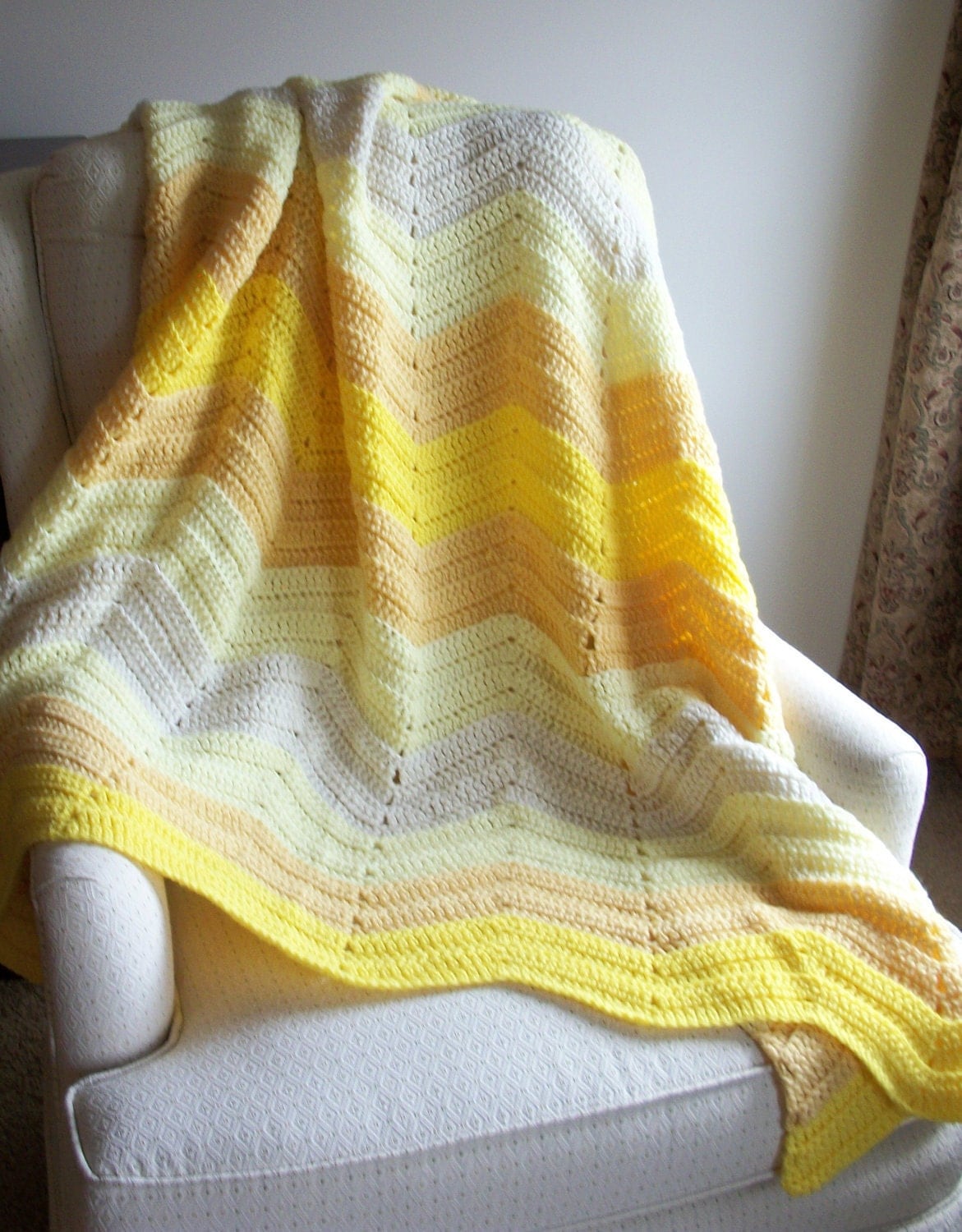 Crochet Yellow Waves Afghan Yellow Blanket by 144Stitches on Etsy