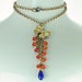 Gold bow pendant with beaded dangle - Carnelian Lapis lazuli Antique brass Pendant necklace