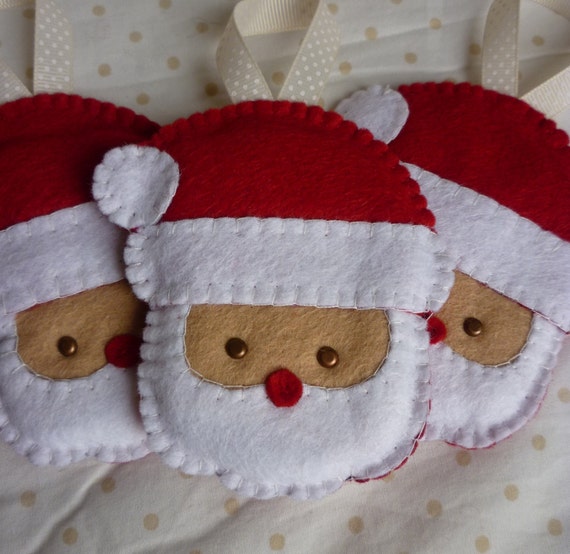 Items similar to Set of 3 Handmade Felt Santa Ornaments on 