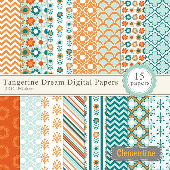 Tangerine Dream digital papers, digital scrapbooking paper, royalty free commercial use- Instant Download Il_570xn