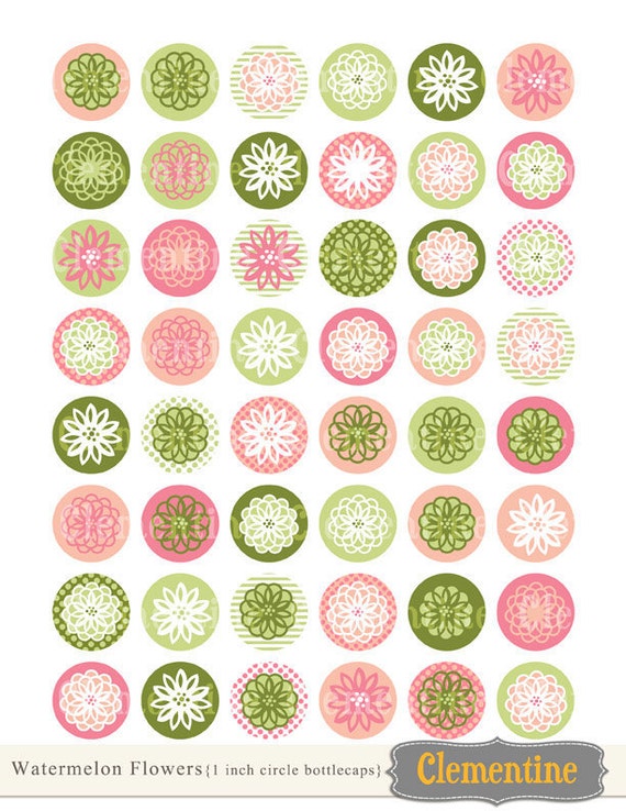 Flower bottle cap images, bottlecap images, one inch circles, royalty-free, digital collage sheet- Instant Download Il_570xn