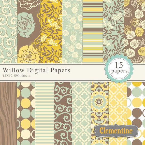 Willow digital papers, floral digital paper, royalty free commercial ...