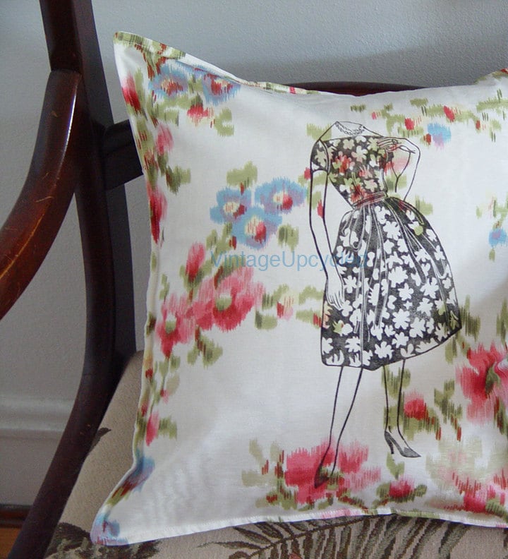 Shabby Chic Silk Moire Pillow Cover. Mid Century Retro