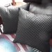 Throw Pillow set: A Pair of 13" x 13" Black Faux Leather & Suede Pillows