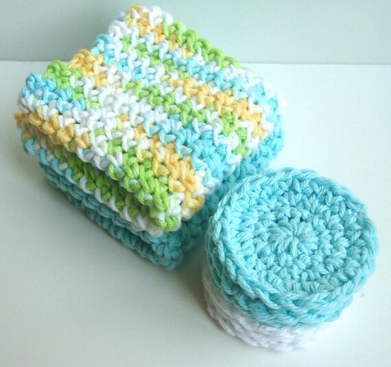 Crochet Dishcloths Washcloths & Scrubbies Set For Kitchen or