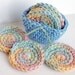 Crochet Scrubbies with Crochet Basket - Set of 7 - For Kitchen or Bathroom - Pretty Pastels - 100% Cotton
