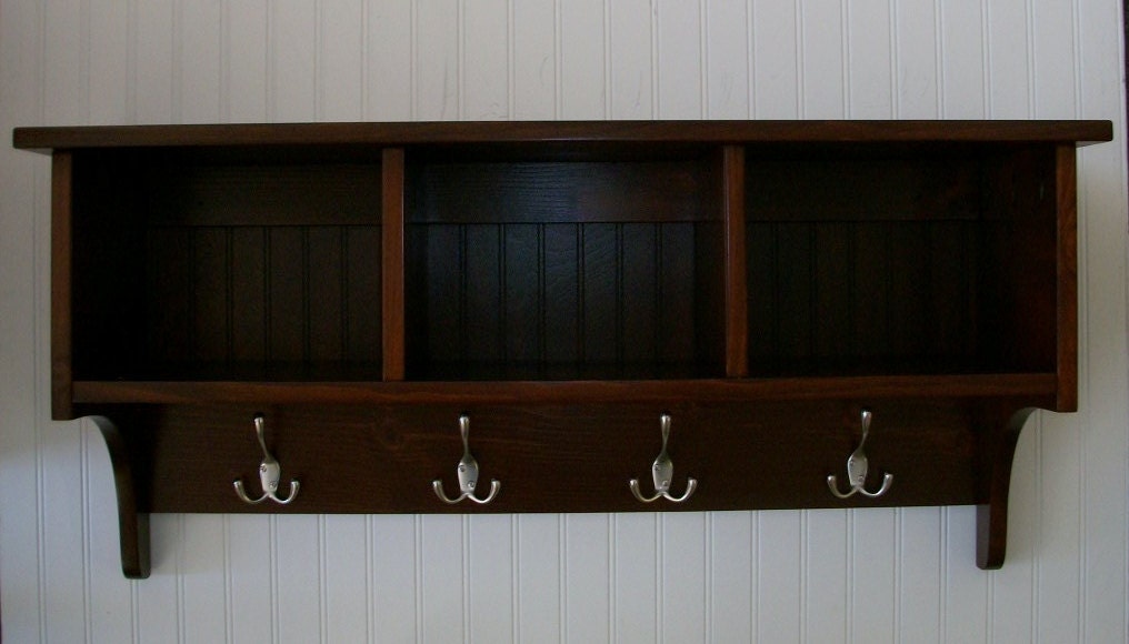 Items similar to Wall Cubby Shelf Coat Rack Black Cherry Color Choice on Etsy