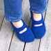 Crocheted Mary Jane House Slippers in Blue, Women's, House Shoes, Slipper Socks