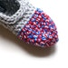 Crocheted Slippers in Grey & Red Blue White