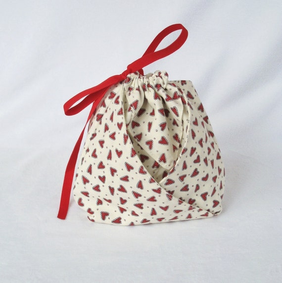 Origami Fabric Gift Bag Red Hearts Heart and Soul by Sandy