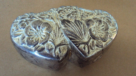 Vintage jewelry box silver plated heart shaped jewelry box