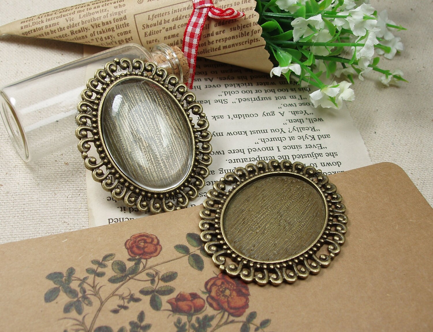 4pcs Antiqued Bronze Color Metal Pendant Base Finding with