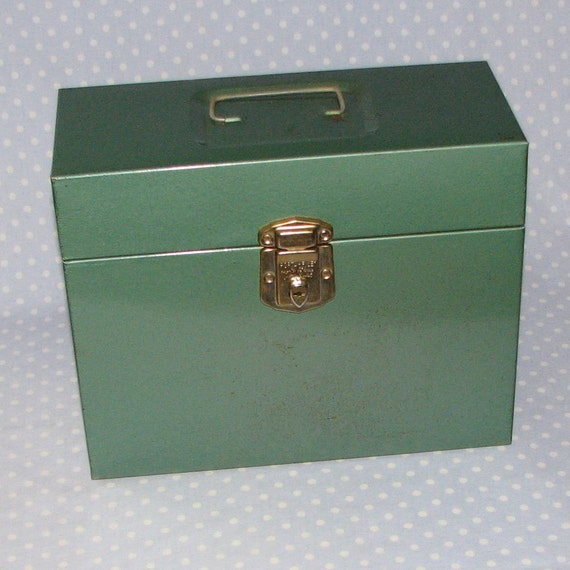 Metal Lock Box File Storage Vintage Industrial Green with Key