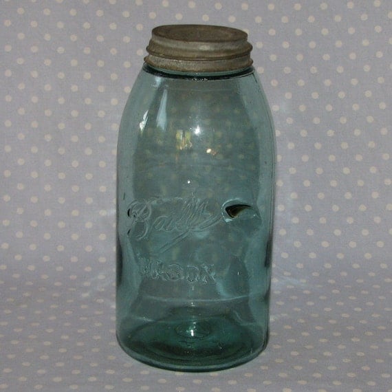 Antique Vintage Old Blue Jar Ball Mason sloped shoulders with