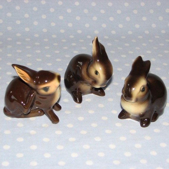 Vintage Bunny Rabbit Figurines Set of 3 Bunnies Goebel