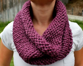 Fig Purple Cowl Scarf, Hand Knit Infinity Scarf, Hand Knit Cowl Scarf, Chunky Scarf, Chunky Knit, Snood, Winter Accessories