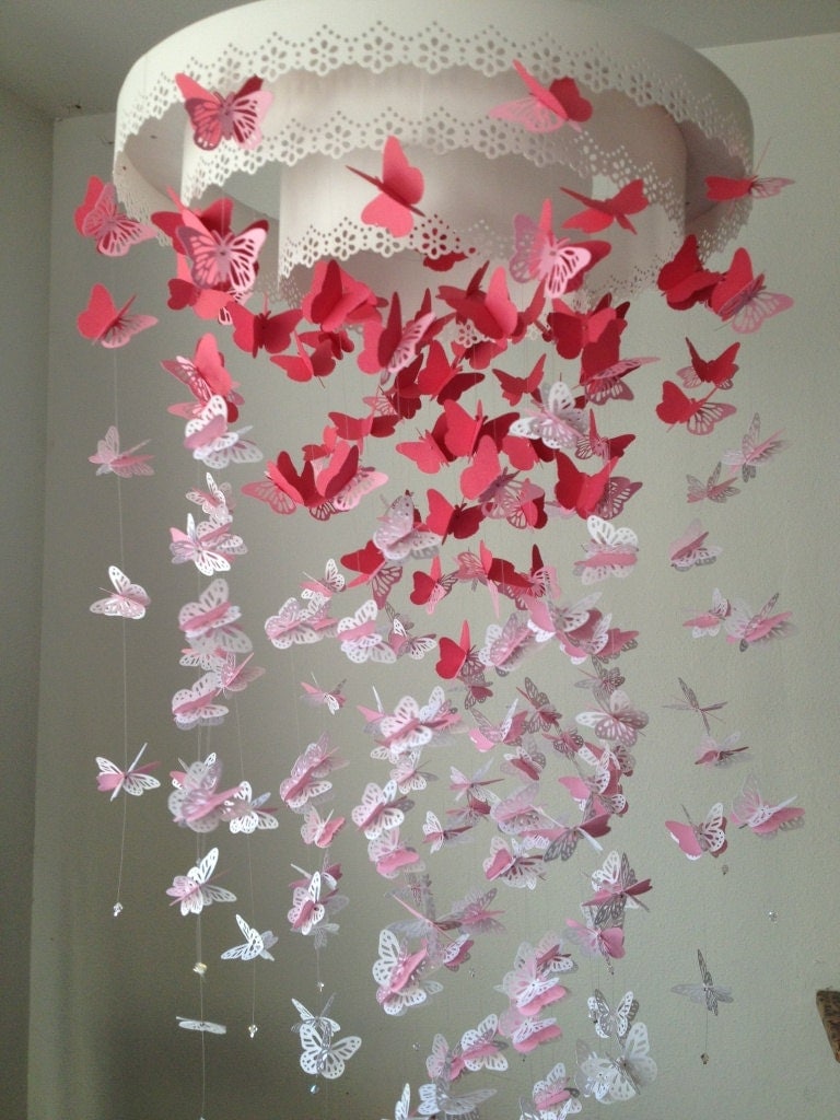 Paper Lace Chandelier Monarch Butterfly Mobile pink and