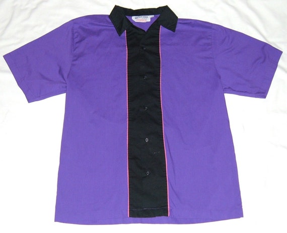 Vintage purple pink and black men's bowling shirt size