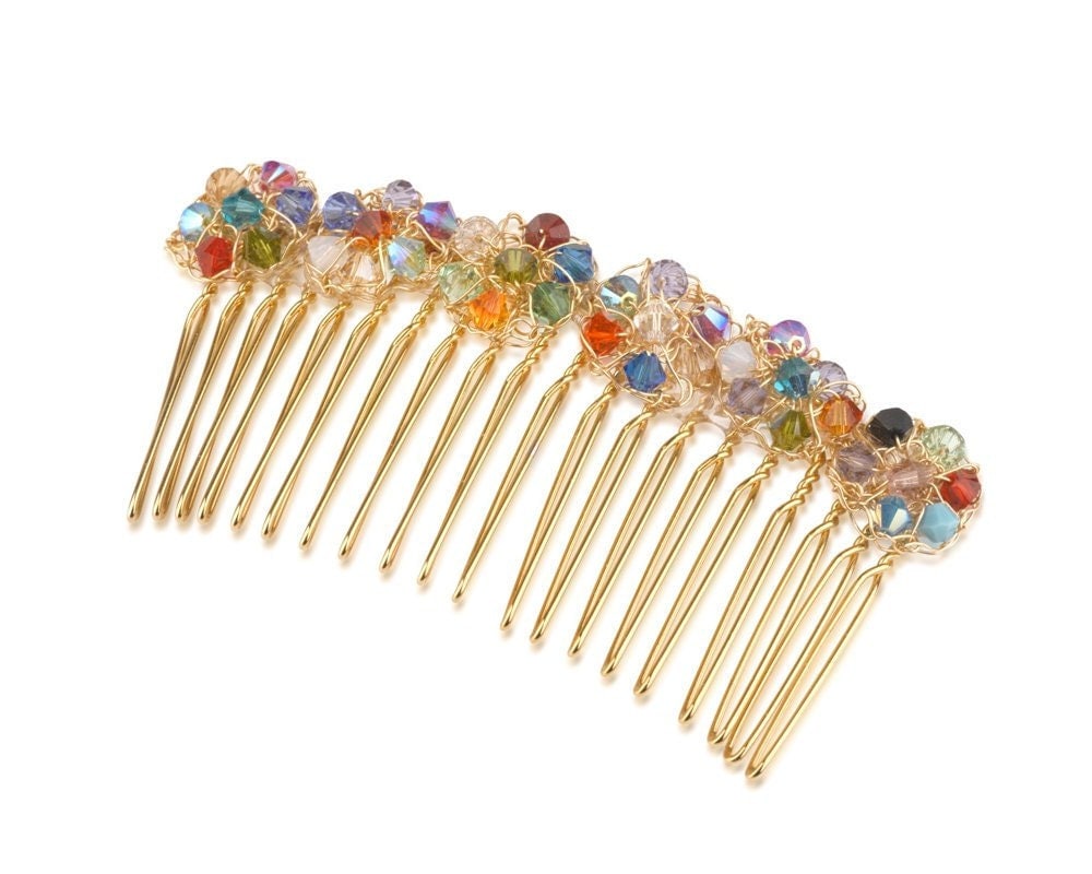 Flowers Hair Comb with Swarovski Crystal Flowers by ChayaGallery