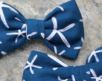 Starfish Bow Tie for boys - clip on - Navy blue, Orange or Gray