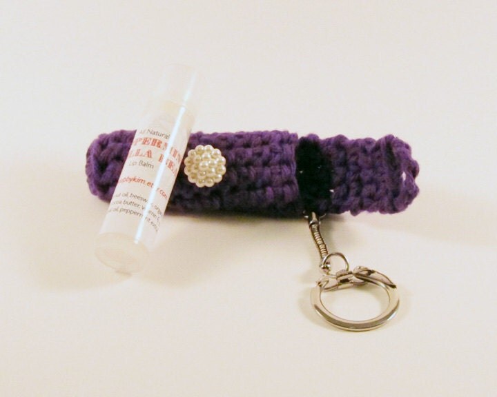 Crochet Keychain Lip Balm Holder Purple