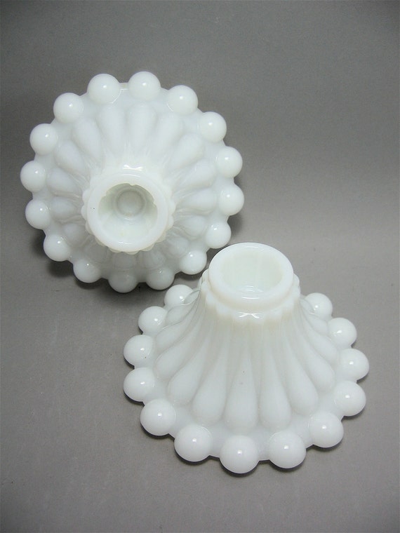 Vintage White Milk Glass Candle Holders Pair