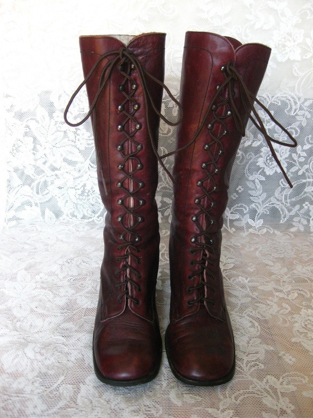 Vintage Red Leather Lace Up Boots Women's size by NeedVintageShoes