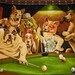 Vintage Dogs Playing Pool and Gambling Wall Tapestry 40 x 55 Excellent Condition