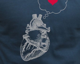 Mens heart thinking heart t shirt-american apparel asphalt gray - available in s, m, l, xl, xxl- WorldWide Shipping