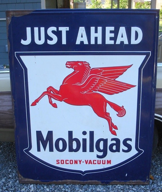 Items similar to VINTAGE RED HORSE MOBIL GAS STATION SIGN JUST AHEAD on