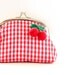 Handmade Frame Pouch with Red Cherries in Red and White, M size