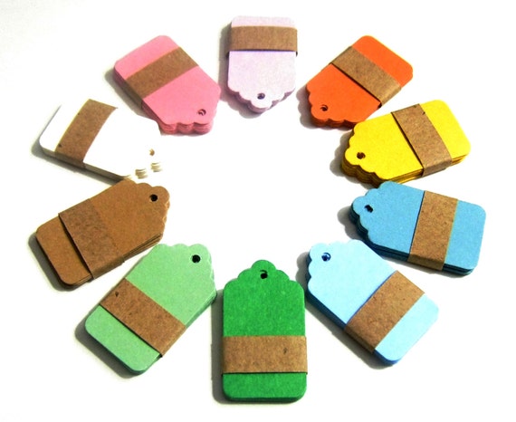 50 small Kraft Tags Die Cut - Gift Tags, Price Tags, Set of 50 Price Tags - 10 Colors - 1,57 x 1 inch (4 cm x 2,5 cm) Il_570xn