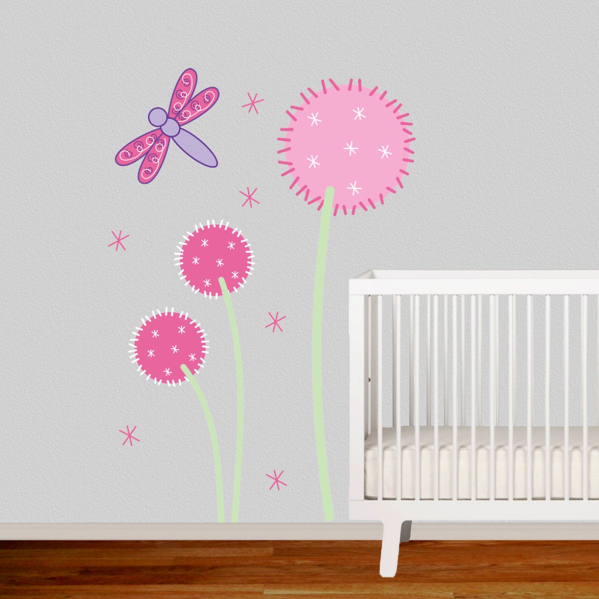 Dandelion Wall Decal Children Wall Decal Dragonfly Nursery