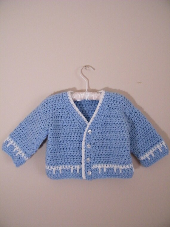 Vintage Baby Sweater / Blue and White / Knit / Button Up