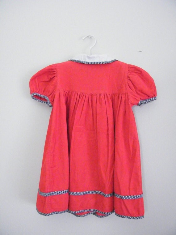 Vintage 1980s Red Corduroy Toddler Dress / Back to School