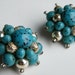 Vintage 1960s Clip On Earrings / Turquoise and Silver Jewelry