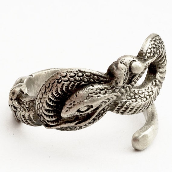 Vintage Chinese Snake Sterling Silver Spoon Ring Handmade in